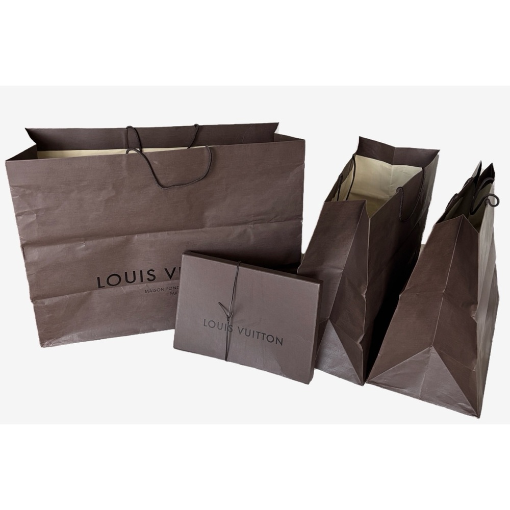 Set of Three Vintage Louis Vuitton Large Chocolate Brown Shopping Bags & One Box